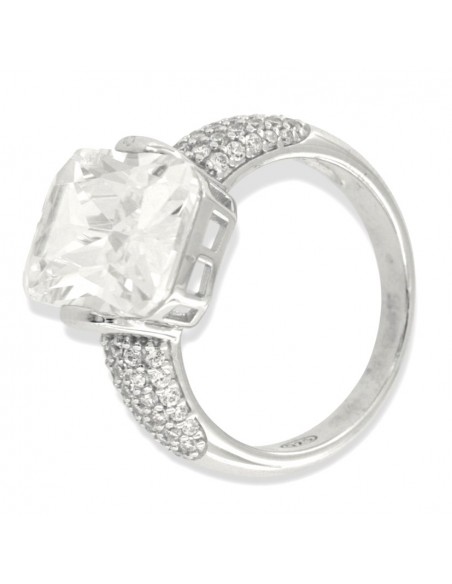 Anello Argento Rodiato Zircone Bianco 14x10MM [f2b37e75]