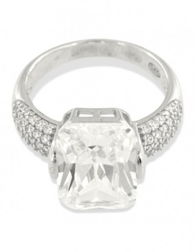 Anello Argento Rodiato Zircone Bianco 14x10MM [9c88fc7c]