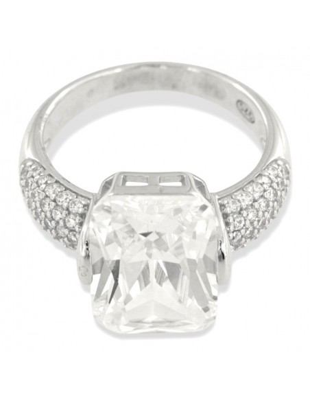 Anello Argento Rodiato Zircone Bianco 14x10MM [9c88fc7c]