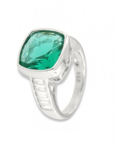 Anello Argento Rodiato Zircone Verde 12x12MM [c235a8d4]
