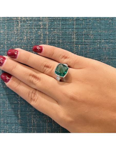 Anello Argento Rodiato Zircone Verde 12x12MM [d3b232ba]