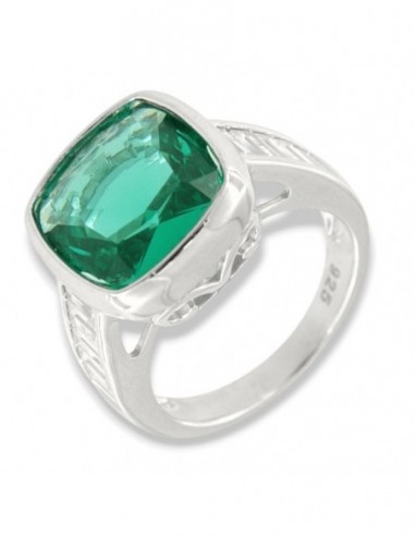 Anello Argento Rodiato Zircone Verde 12x12MM [64aff3be]