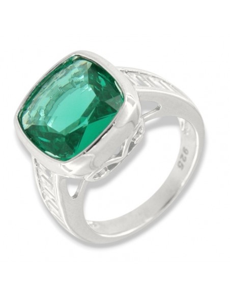 Anello Argento Rodiato Zircone Verde 12x12MM [64aff3be]