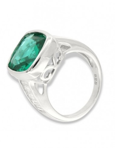 Anello Argento Rodiato Zircone Verde 12x12MM [61ffb4a0]