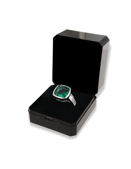 Anello Argento Rodiato Zircone Verde 12x12MM [b8d9f7ad]