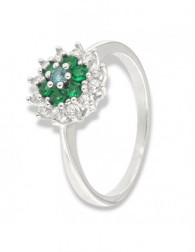Anello Argento Rodiato Fiore Zirconi Verdi Bianchi [c7d2f20b]