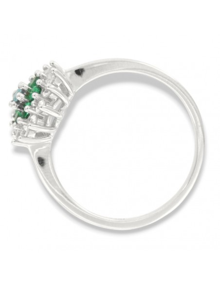 Anello Argento Rodiato Fiore Zirconi Verdi Bianchi [e88d717a]