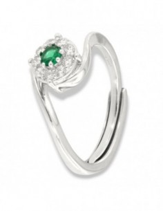 Anello Argento Rodiato Solitario Zircone Verde Corona Zirconi Bianchi [916885be]
