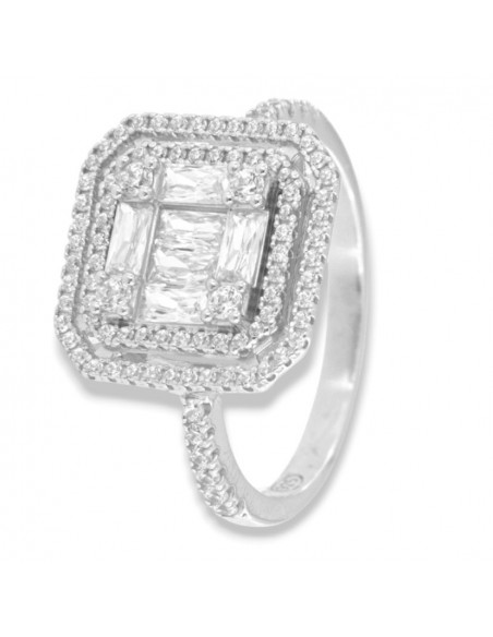 Anello Argento Rodiato Zirconi Bianchi Pavè [1e43acc7]