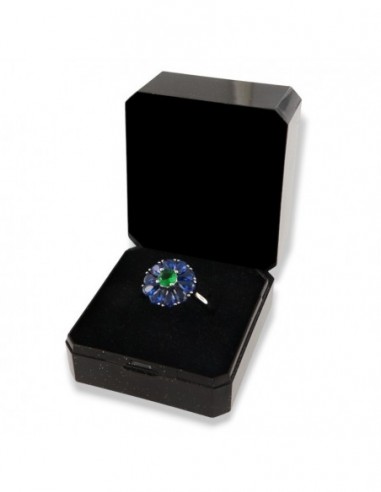 Anello Argento Rodiato Fiore Zirconi Blu Verde [4d3fe6c3]
