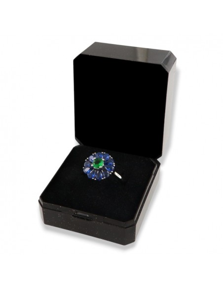 Anello Argento Rodiato Fiore Zirconi Blu Verde [4d3fe6c3]