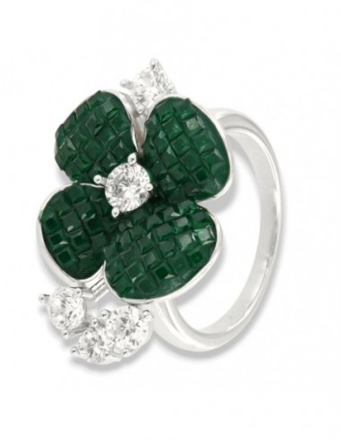 Anello Argento Rodiato Fiore Zirconi Verdi Bianchi [123d6280]