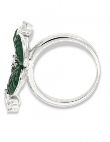 Anello Argento Rodiato Fiore Zirconi Verdi Bianchi [6f7296ca]