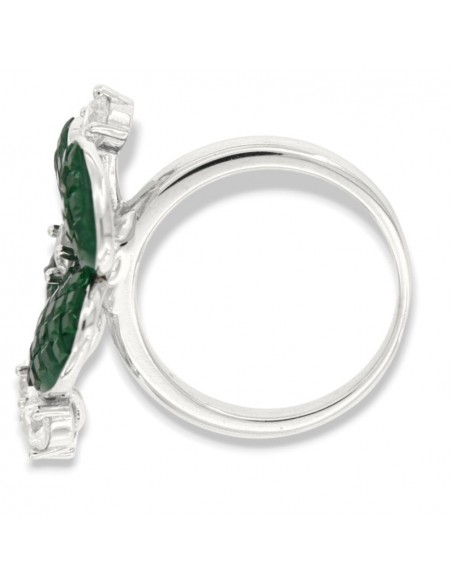 Anello Argento Rodiato Fiore Zirconi Verdi Bianchi [6f7296ca]