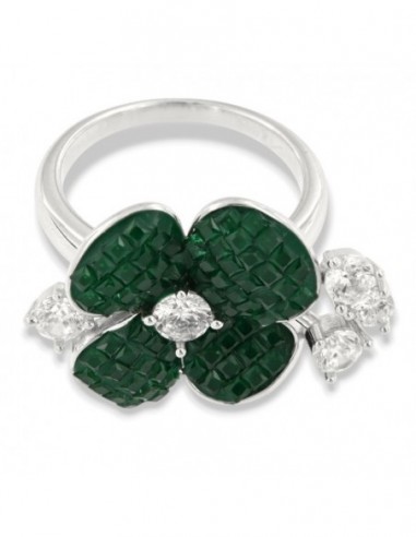 Anello Argento Rodiato Fiore Zirconi Verdi Bianchi [b654d5c7]