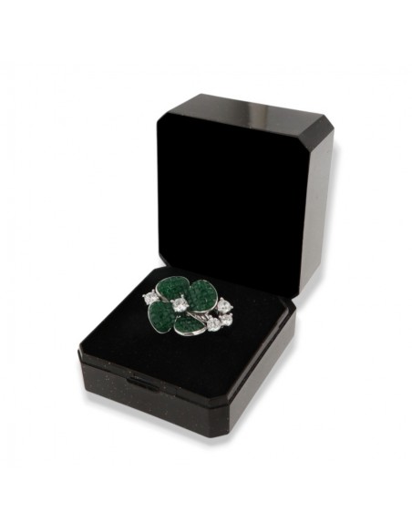 Anello Argento Rodiato Fiore Zirconi Verdi Bianchi [014914c3]