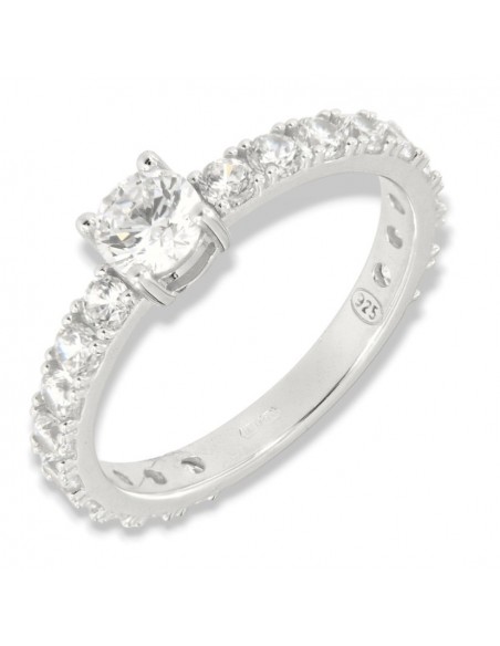 Anello Argento Rodiato Solitario 5MM Zirconi Gambo Degradè [abfe5e4d]