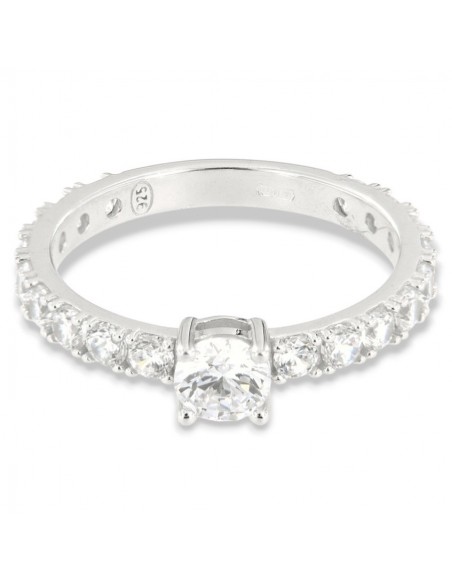Anello Argento Rodiato Solitario 5MM Zirconi Gambo Degradè [c0959b5a]
