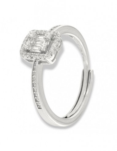 Anello Argento Rodiato Zirconi Baguette Ottagonale [ce4b6693]