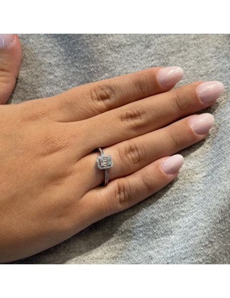 Anello Argento Rodiato Zirconi Baguette Ottagonale [7690b3d3]