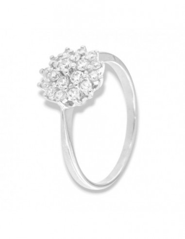 Anello Argento Rodiato Fiore Zirconi Bianchi Fantasia [189decbc]