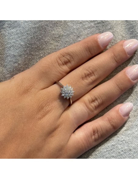 Anello Argento Rodiato Fiore Zirconi Bianchi Fantasia [40adc7de]