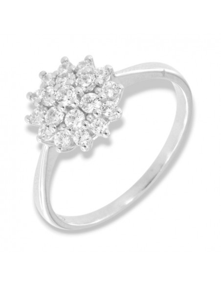 Anello Argento Rodiato Fiore Zirconi Bianchi Fantasia [f7b006da]