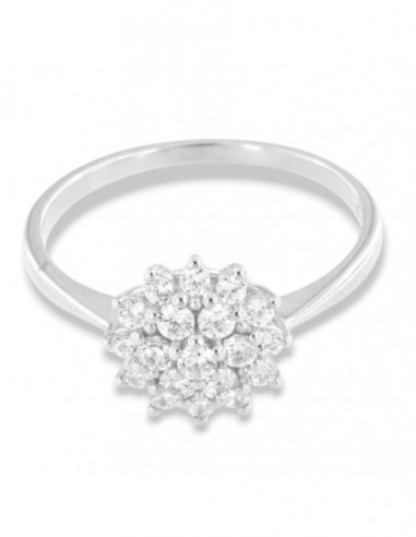 Anello Argento Rodiato Fiore Zirconi Bianchi Fantasia [9cdbc3cd]