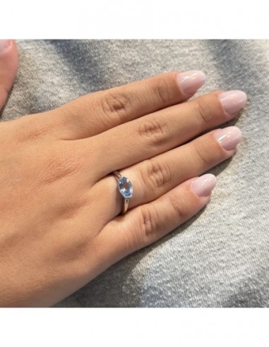 Anello Argento Rodiato Zircone Celeste Ovale [76c38c62]
