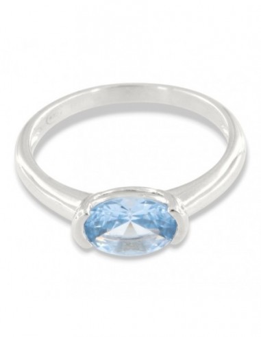 Anello Argento Rodiato Zircone Celeste Ovale [aab58871]