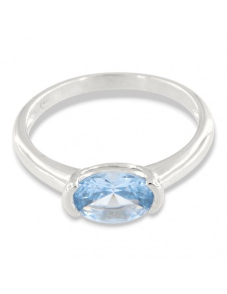 Anello Argento Rodiato Zircone Celeste Ovale [aab58871]