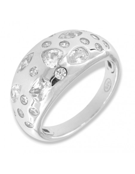 Anello Argento Rodiato Fascia Bombata Zirconi Bianchi [46729567]