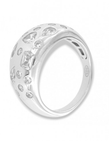 Anello Argento Rodiato Fascia Bombata Zirconi Bianchi [4322d279]