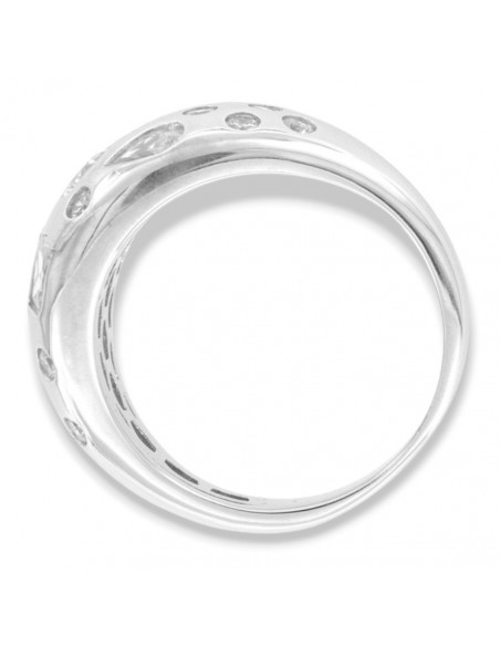 Anello Argento Rodiato Fascia Bombata Zirconi Bianchi [f43f137d]