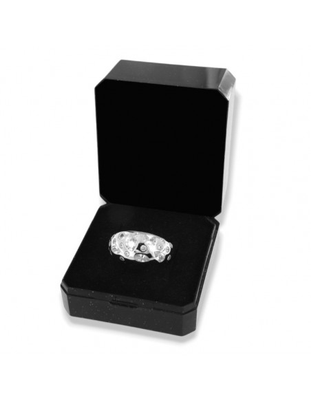 Anello Argento Rodiato Fascia Bombata Zirconi Bianchi [9a049174]