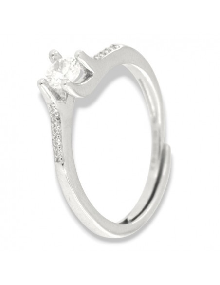 Anello Argento Rodiato Solitario 4MM Zirconi Gambo [cd727c37]