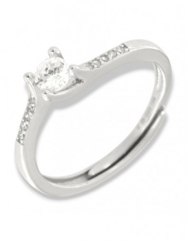 Anello Argento Rodiato Solitario 4MM Zirconi Gambo [704fe16a]