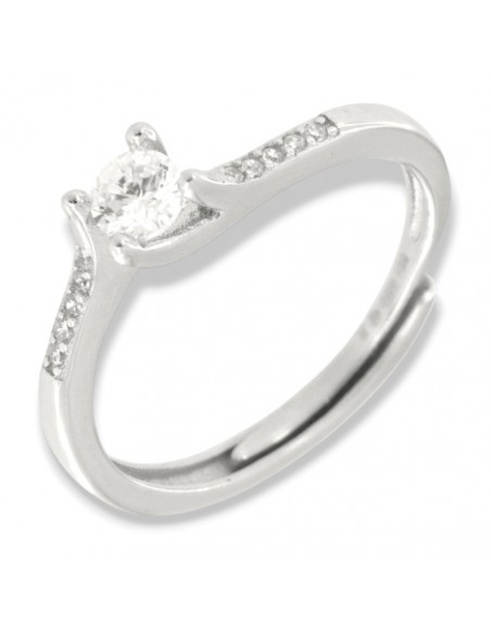 Anello Argento Rodiato Solitario 4MM Zirconi Gambo [704fe16a]