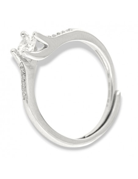 Anello Argento Rodiato Solitario 4MM Zirconi Gambo [751fa674]