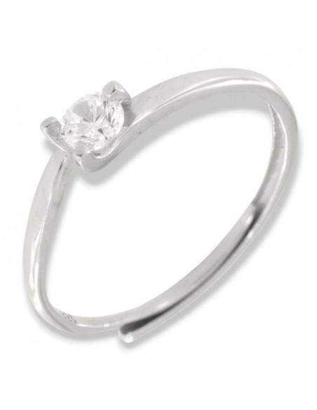 Anello Argento Rodiato Solitario 4MM 3 Punte [a1358b05]