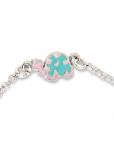 Bracciale Argento Rodiato Neonato Tartaruga Celeste Piastra Centrale [eeb22557]