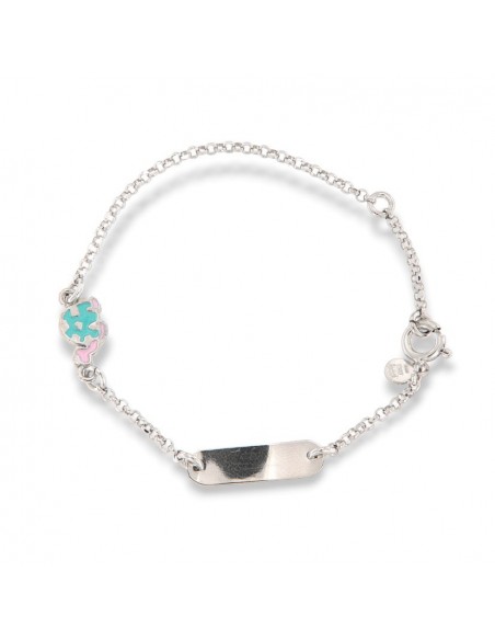 Bracciale Argento Rodiato Neonato Tartaruga Celeste Piastra Centrale [ebe26249]