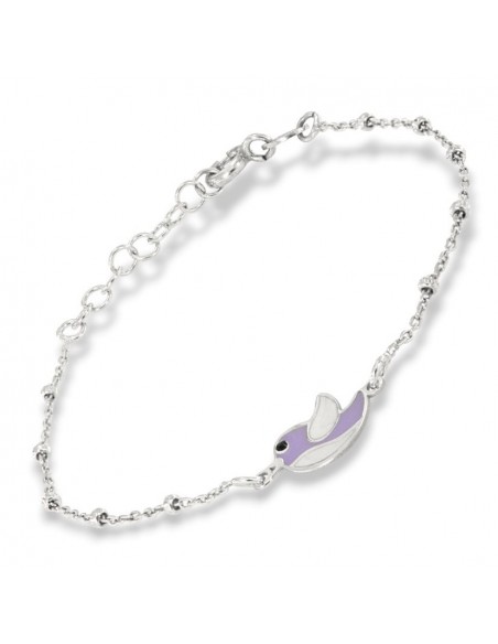 Bracciale Argento Rodiato Neonato Uccellino Viola [a76da77f]