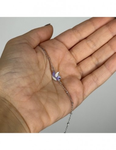 Bracciale Argento Rodiato Neonato Uccellino Viola [51fd9480]