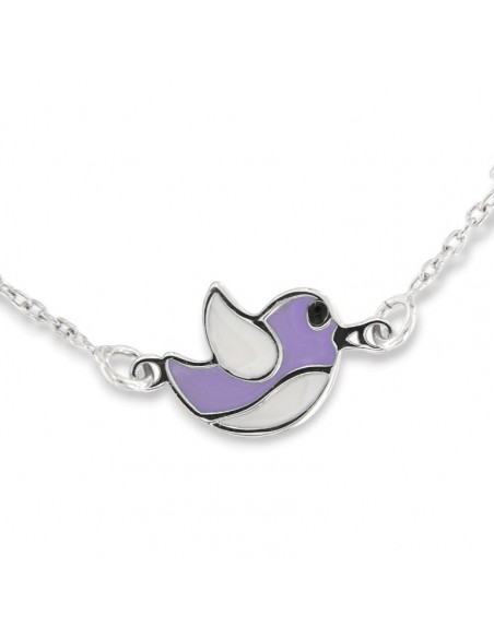 Bracciale Argento Rodiato Neonato Uccellino Viola [e6e05584]