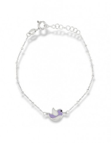 Bracciale Argento Rodiato Neonato Uccellino Viola [e3b0129a]