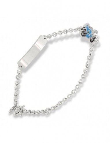 Bracciale Argento Rodiato Moto Celeste Piastra Centrale [7e4be472]