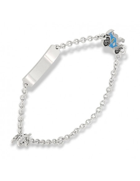 Bracciale Argento Rodiato Moto Celeste Piastra Centrale [7e4be472]