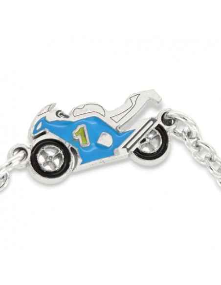 Bracciale Argento Rodiato Moto Celeste Piastra Centrale [6f153c86]