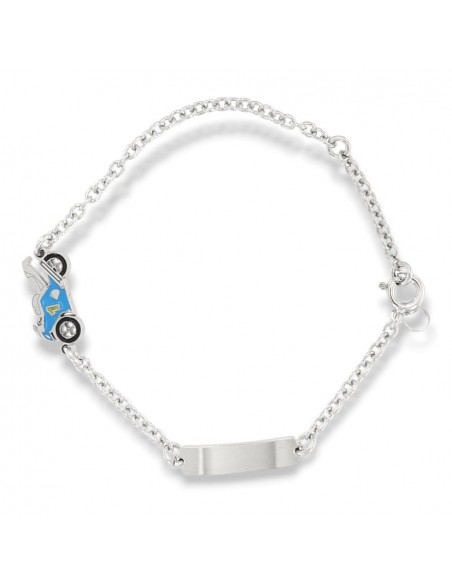 Bracciale Argento Rodiato Moto Celeste Piastra Centrale [6a457b98]